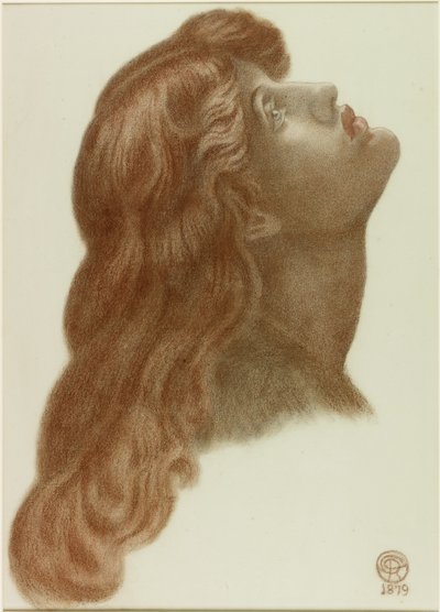 「アシュタルテシリアカ」（紙にチョーク）の後の研究 作： Dante Gabriel Charles Rossetti